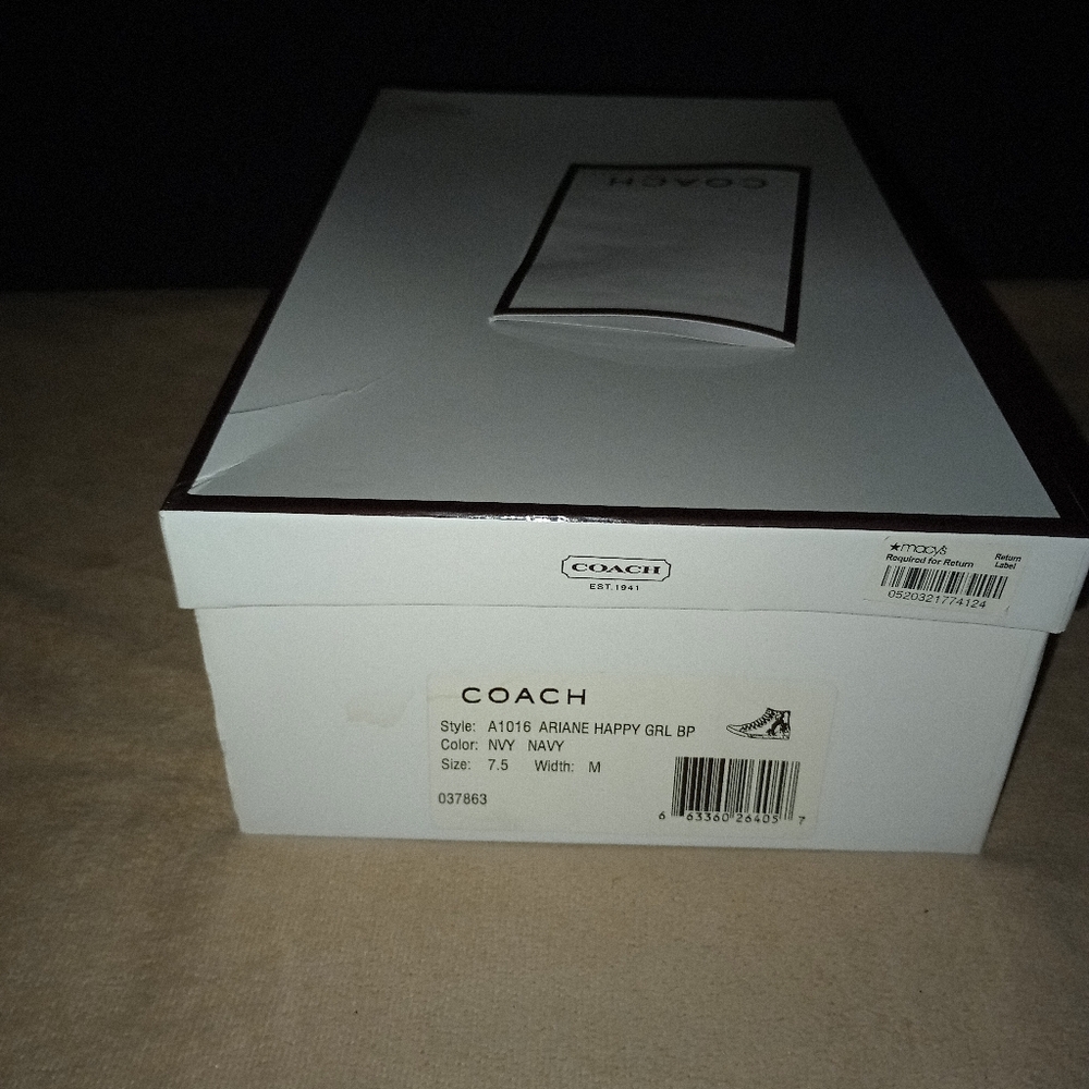 IOB Women's  Coach Ariane Happy Girl High Top Sneakers Navy/Pink Size 7.5 M - Picture 10 of 11